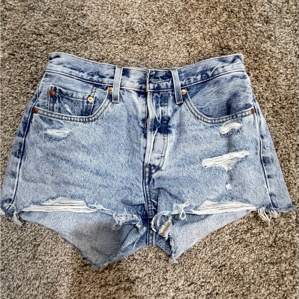Levi's Light Blue Distressed Denim Cutoff Shorts